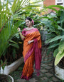 Phenomenal Orange Soft Silk Saree Weaved With Copper Zari With Imbrication Blouse Piece