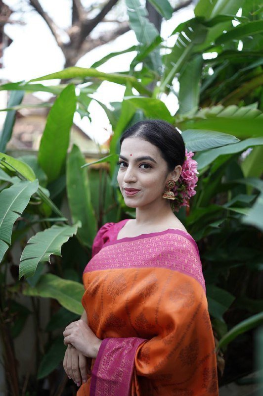 Phenomenal Orange Soft Silk Saree Weaved With Copper Zari With Imbrication Blouse Piece - Almaari Fashion