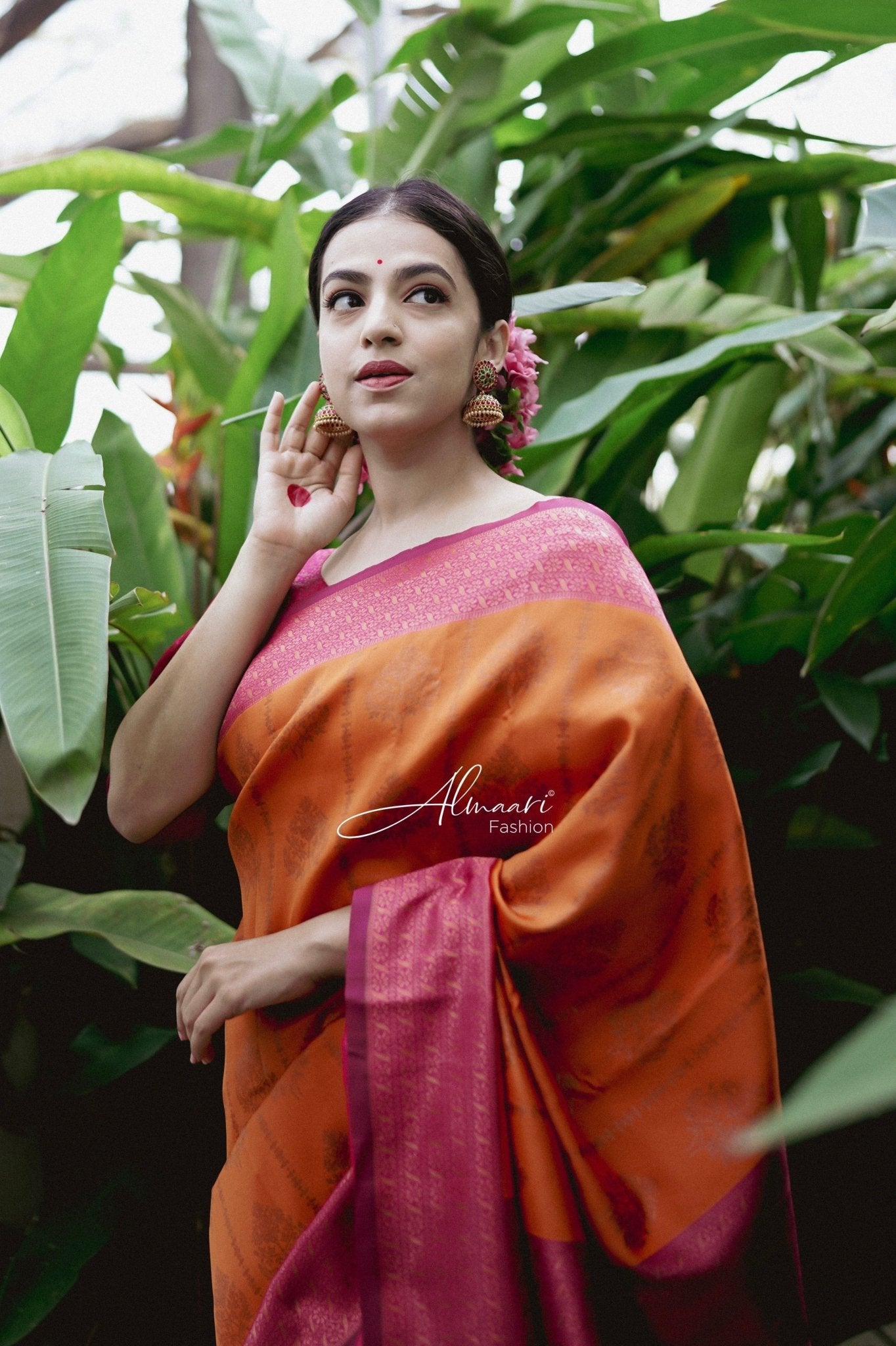 Phenomenal Orange Soft Silk Saree Weaved With Copper Zari With Imbrication Blouse Piece - Almaari Fashion