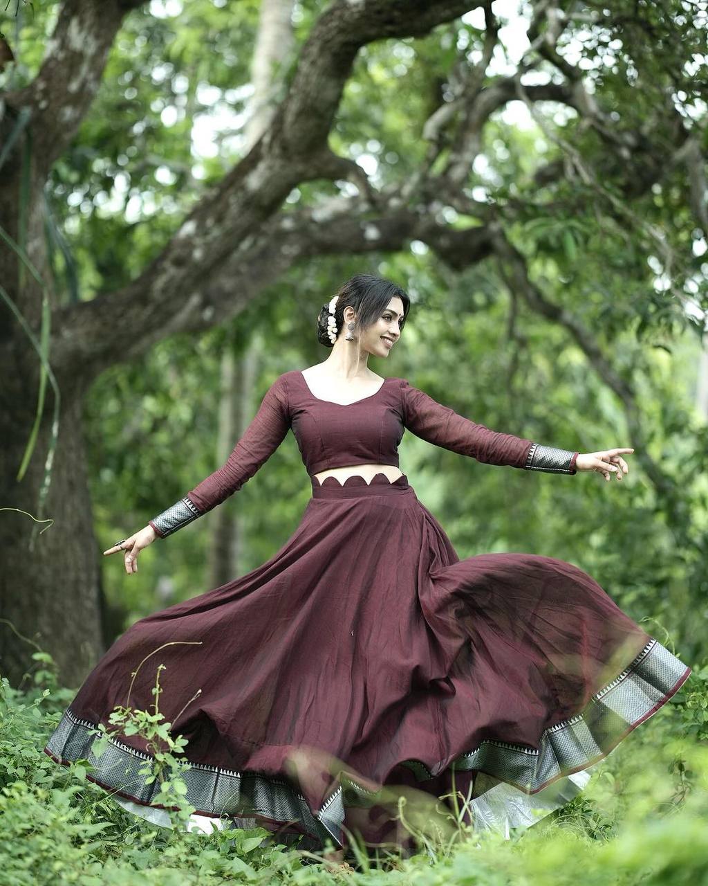 Maroon Kalamkari Printed Lehenga Choli Set with Dupatta