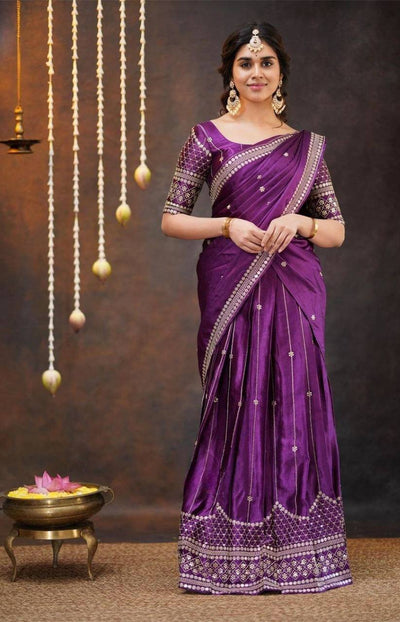 Purple Embroidered Zari & Sequence Lehenga Choli Set with Dupatta