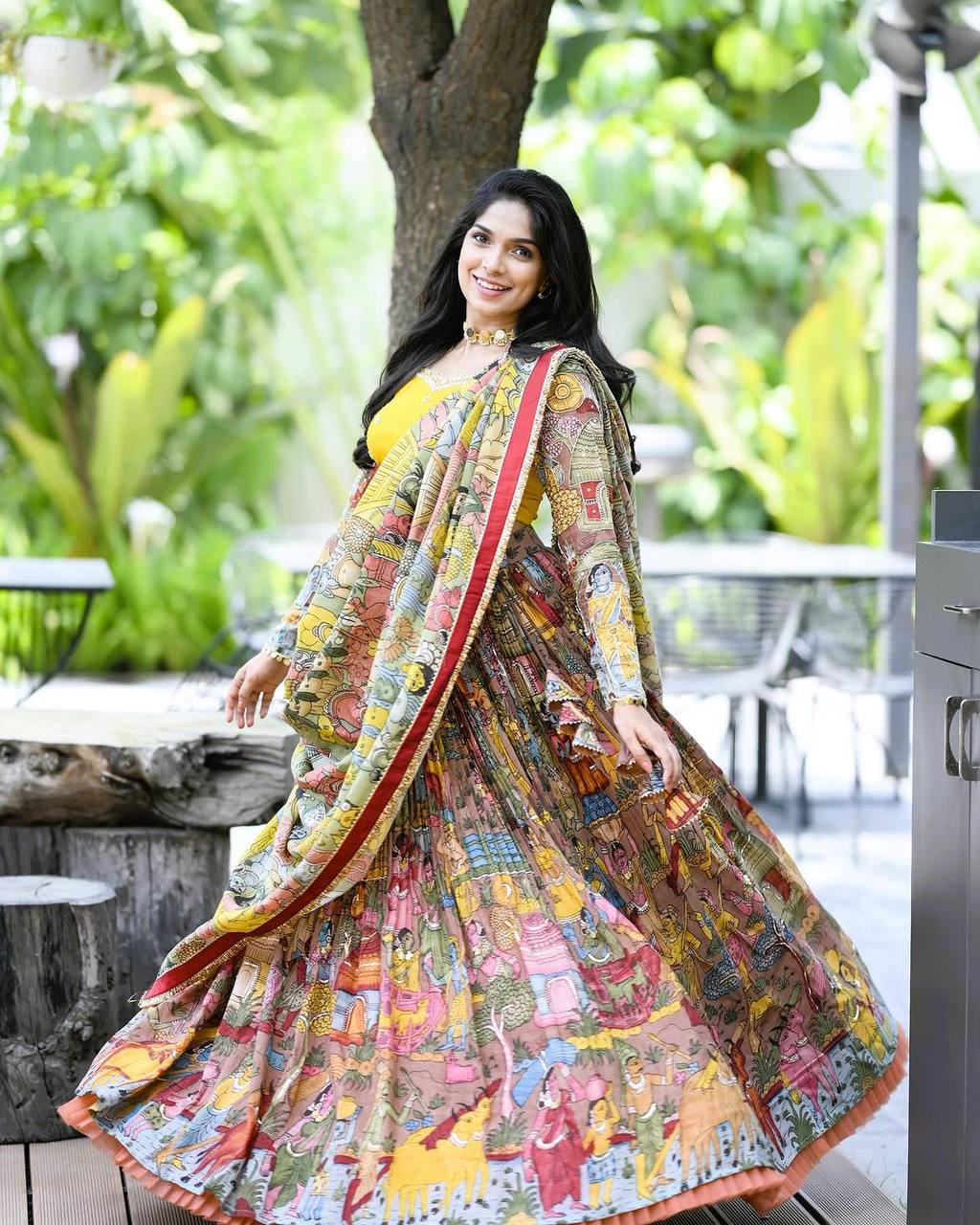 Yellow and Multicolor Kalamkari Printed Lehenga Choli Set