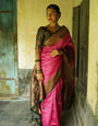 Pink Pure Banarasi Silk Saree With Twirling Blouse Piece