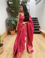 Pink Pure Kanjivaram Silk Weaved With Copper Zari Comes With Attached Blouse.
