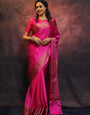 Pink Pure Kanjivaram Silk Weaved With Copper Zari Comes With Heavy Kanjivaram Brocade Blouse