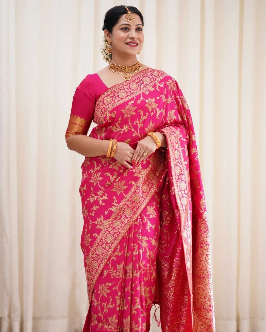 Pink Pure Kanjivaram Silk With Twirling Blouse Piece - Almaari Fashion