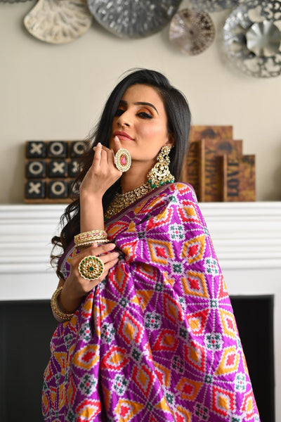 Pink Pure Soft Bandhani Silk Saree Stylish Blouse Piece - Almaari Fashion