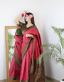 Pink With Green Border Pure Kanjivaram Silk With Twirling Blouse Piece