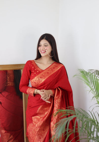 Preferable Maroon Pure Kanjivaram Silk Saree Weaved With Copper Zari Comes With Confounding Blouse Piece - Almaari Fashion