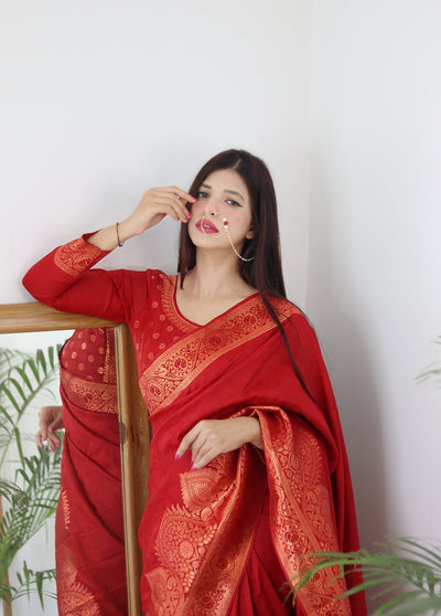 Preferable Maroon Pure Kanjivaram Silk Saree Weaved With Copper Zari Comes With Confounding Blouse Piece - Almaari Fashion