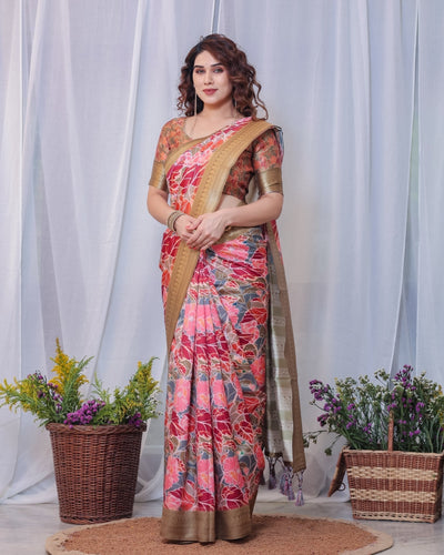 Pure Banarasi Digitally Printed Silk Saree Weaved With Zari Comes With Tassels. - Almaari Fashion