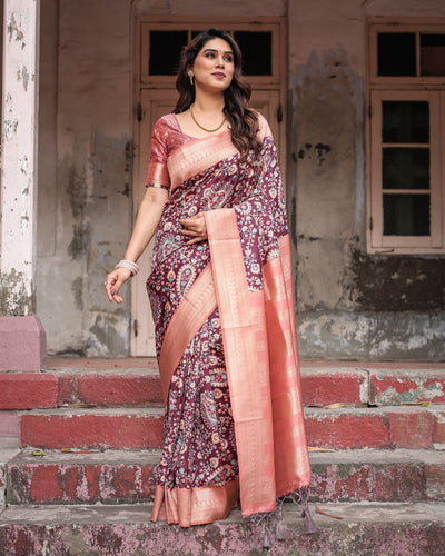 Pure Banarasi Digitally Printed Silk Saree Weaved With Zari Comes With Tassels - Almaari Fashion