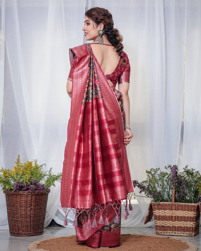 Pure Banarasi Digitally Printed Silk Saree Weaved With Zari Comes With Tassels. - Almaari Fashion