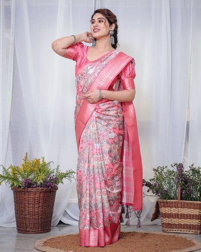 Pure Banarasi Digitally Printed Silk Saree Weaved With Zari Comes With Tassels. - Almaari Fashion