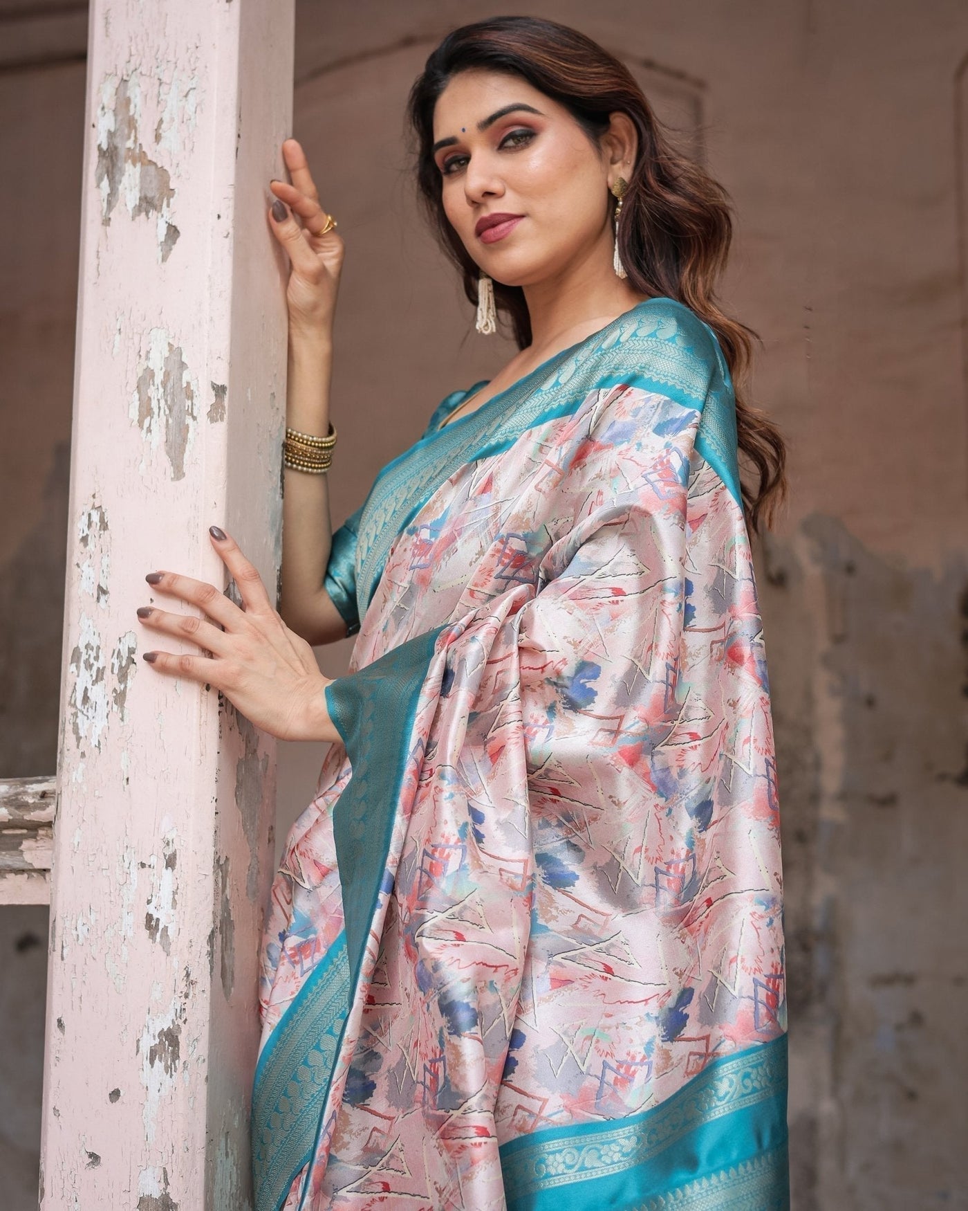 Pure Banarasi Digitally Printed Silk Saree Weaved With Zari Comes With Tassels - Almaari Fashion