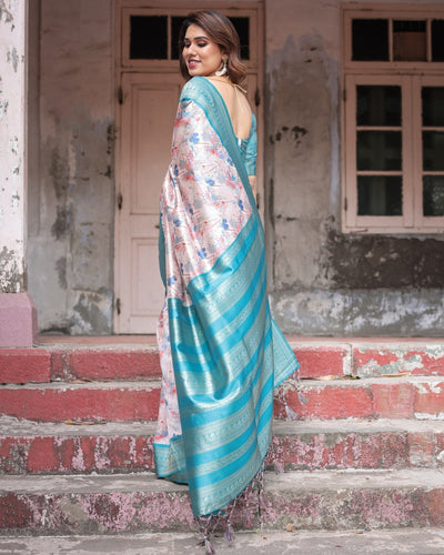 Pure Banarasi Digitally Printed Silk Saree Weaved With Zari Comes With Tassels - Almaari Fashion