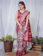 Pure Banarasi Digitally Printed Silk Saree Weaved With Zari Comes With Tassels.