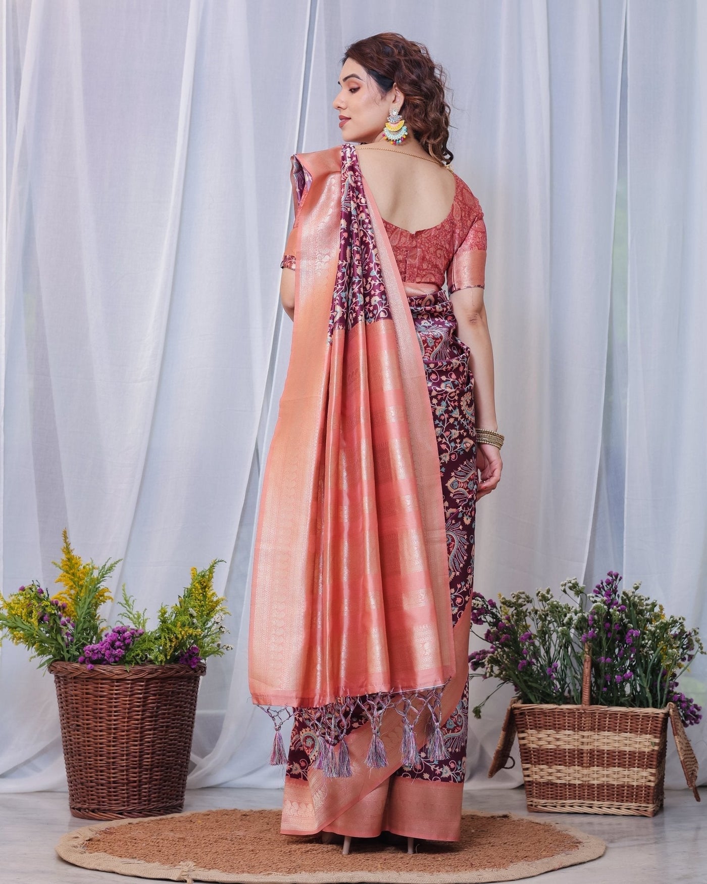 Pure Banarasi Digitally Printed Silk Saree Weaved With Zari Comes With Tassels. - Almaari Fashion