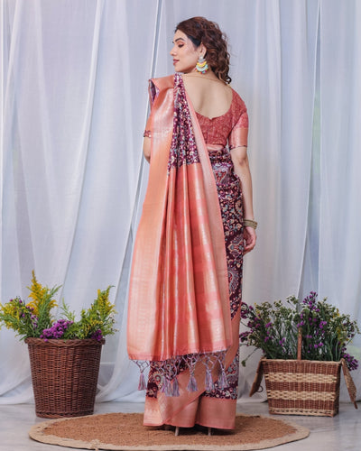 Pure Banarasi Digitally Printed Silk Saree Weaved With Zari Comes With Tassels. - Almaari Fashion