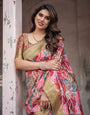 Gold Banarasi Silk Saree with Bold Floral Print and Intricate Zari Border