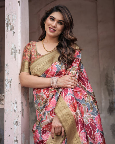 Pure Banarasi Digitally Printed Silk Saree Weaved With Zari Comes With Tassels - Almaari Fashion