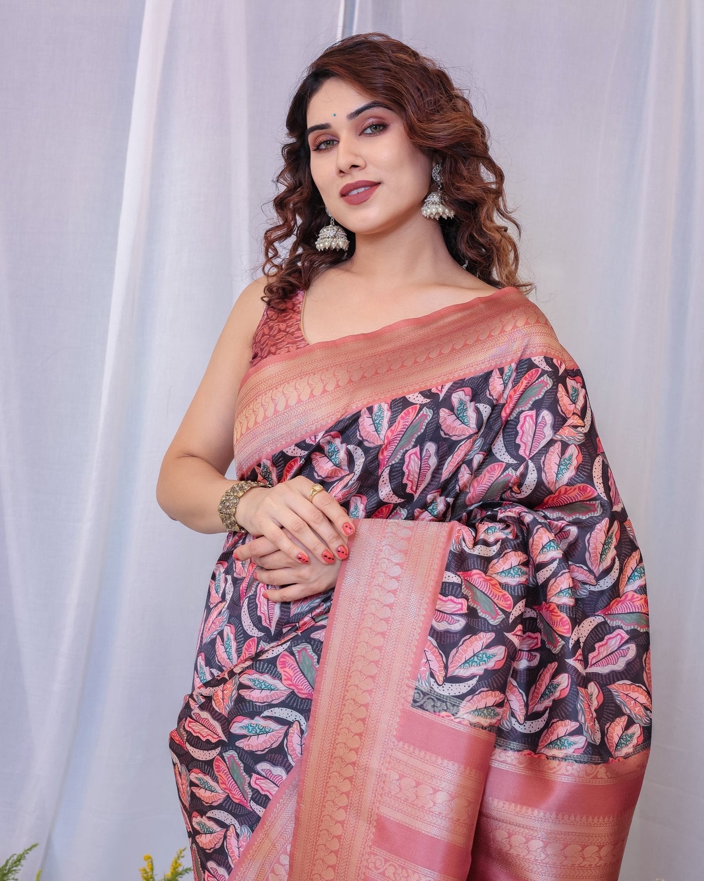 Pure Banarasi Digitally Printed Silk Saree Weaved With Zari Comes With Tassels. - Almaari Fashion