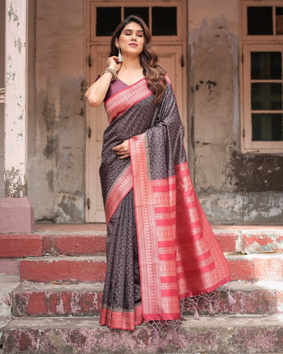 Pure Banarasi Digitally Printed Silk Saree Weaved With Zari Comes With Tassels - Almaari Fashion