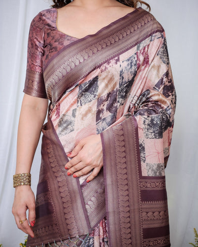 Pure Banarasi Digitally Printed Silk Saree Weaved With Zari Comes With Tassels. - Almaari Fashion