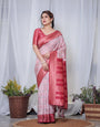 Pure Banarasi Digitally Printed Silk Saree Weaved With Zari Comes With Tassels.