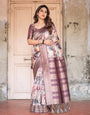 Mauve Banarasi Silk Saree with Abstract Checkered Digital Print & Zari Border