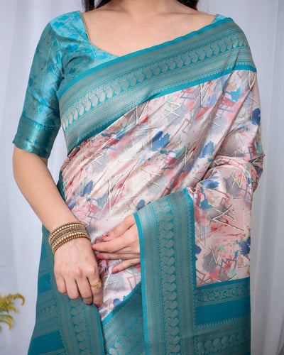 Pure Banarasi Digitally Printed Silk Saree Weaved With Zari Comes With Tassels. - Almaari Fashion