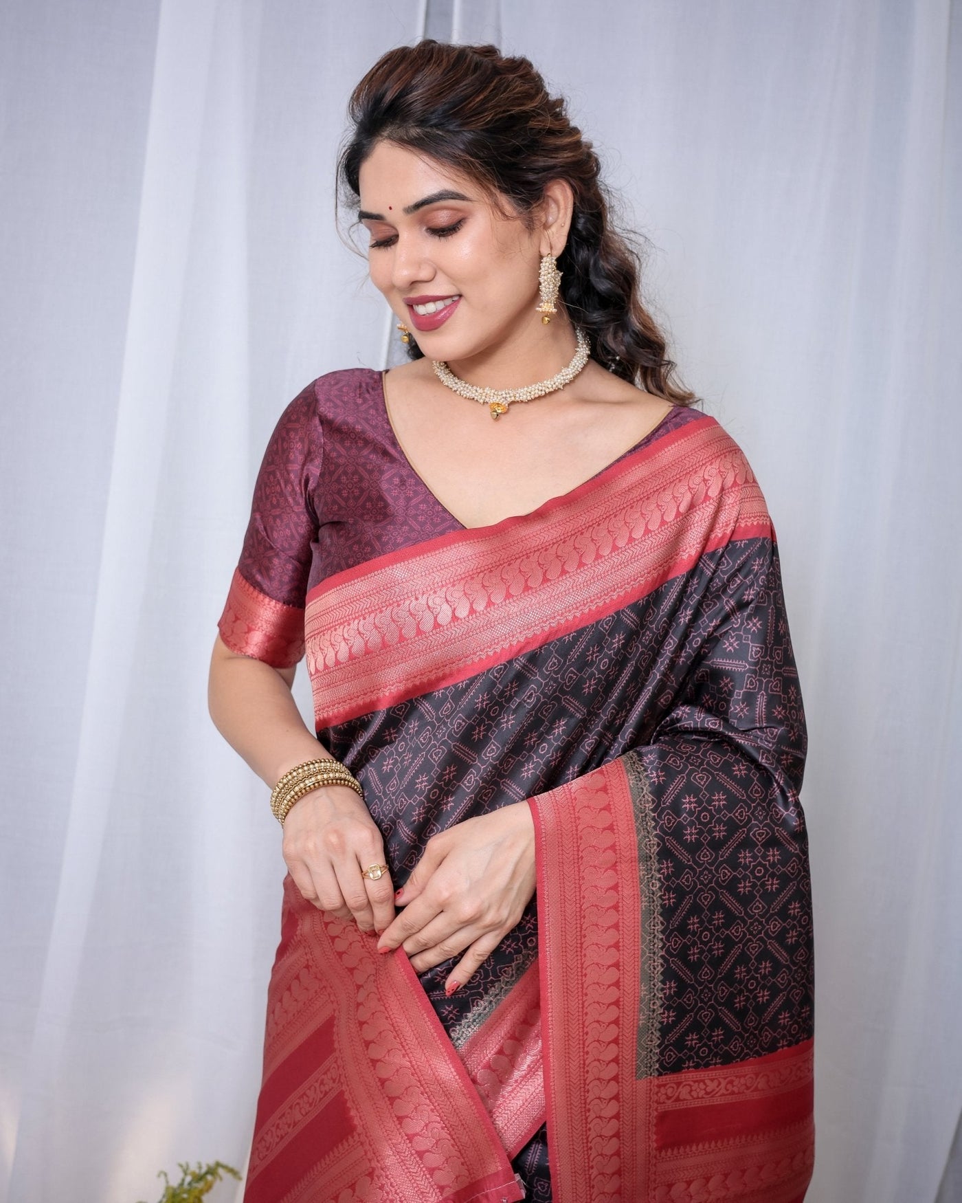 Pure Banarasi Digitally Printed Silk Saree Weaved With Zari Comes With Tassels. - Almaari Fashion