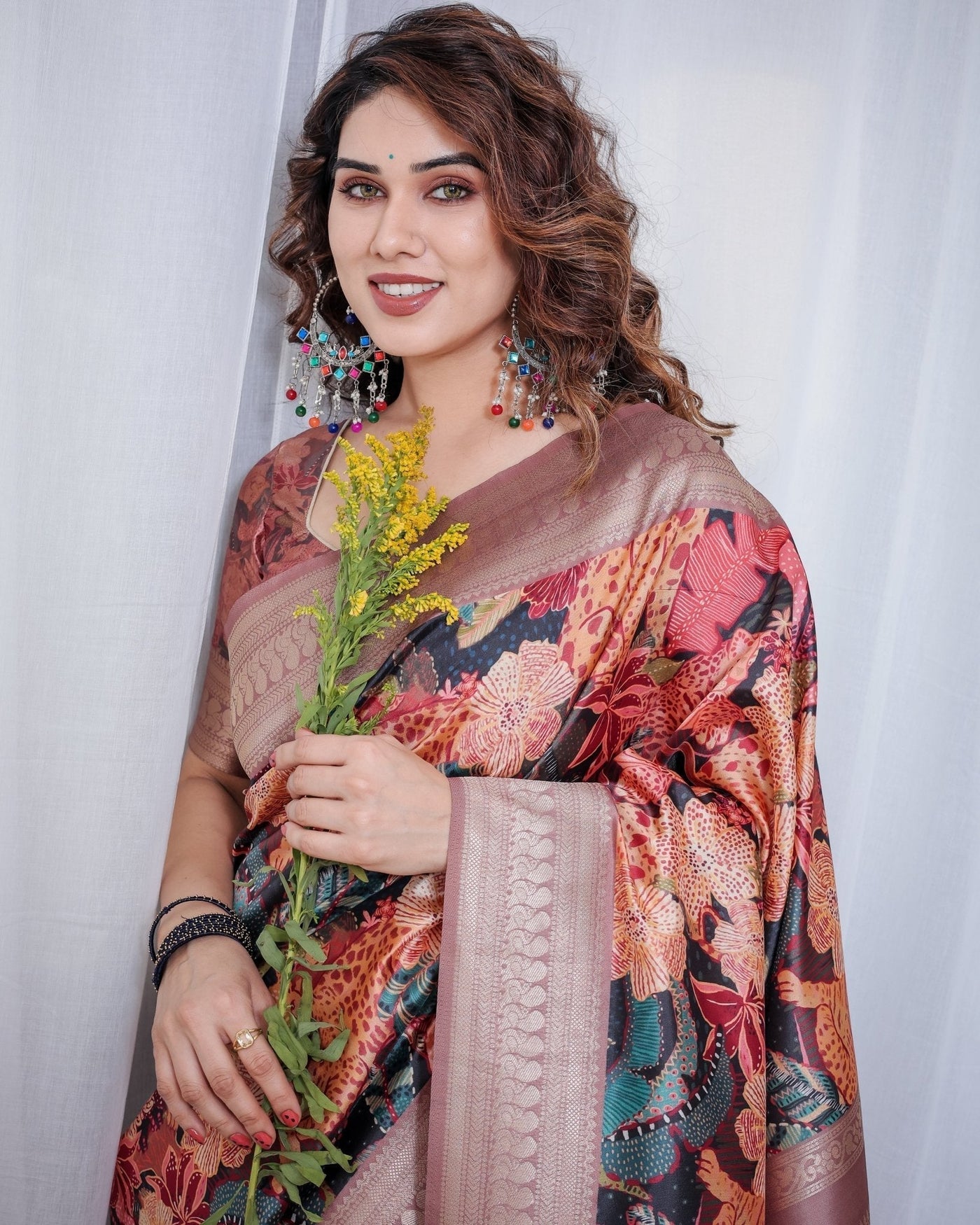 Pure Banarasi Digitally Printed Silk Saree Weaved With Zari Comes With Tassels. - Almaari Fashion