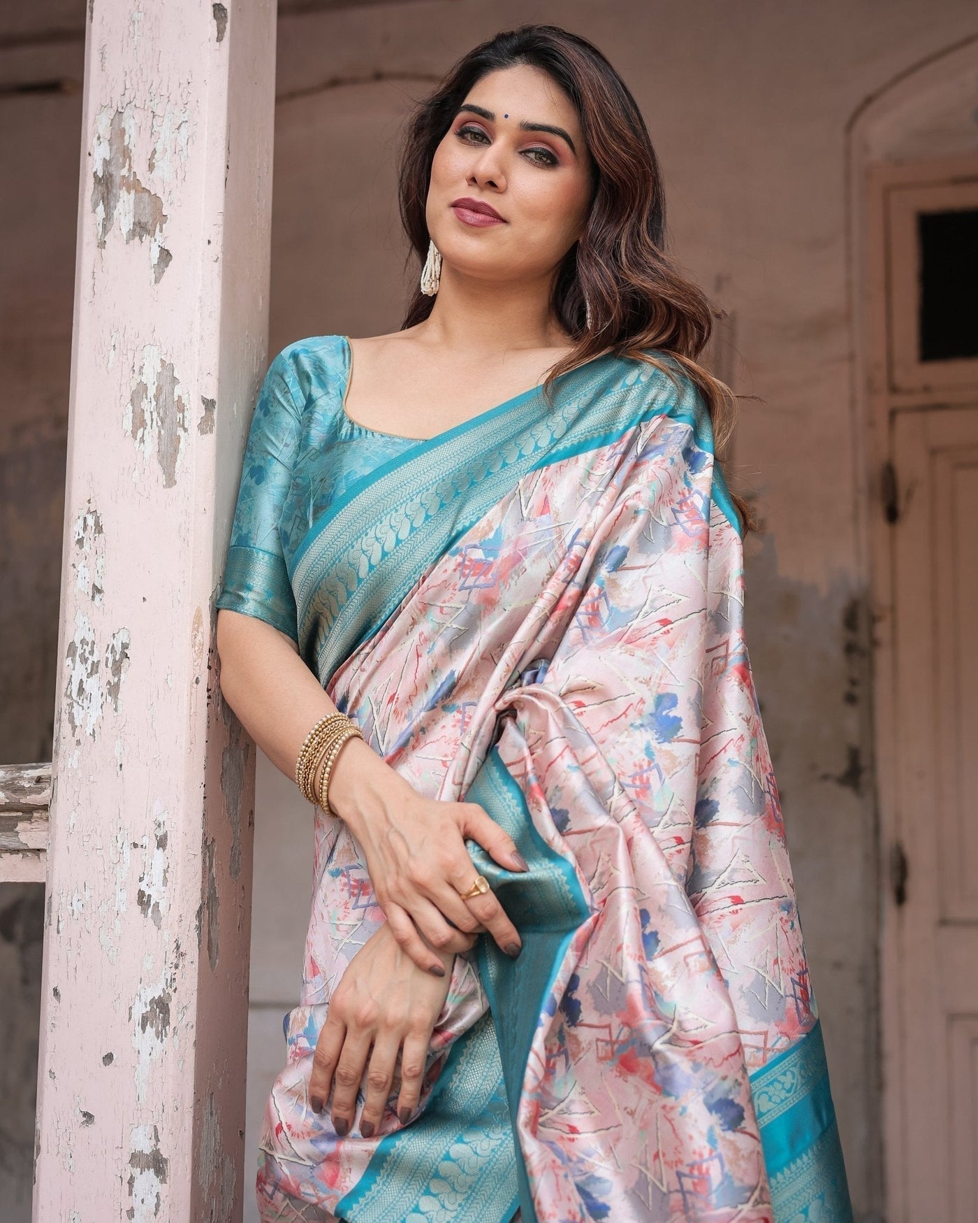 Pure Banarasi Digitally Printed Silk Saree Weaved With Zari Comes With Tassels - Almaari Fashion