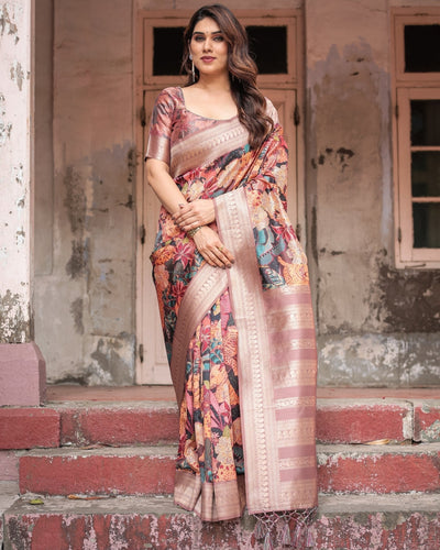 Pure Banarasi Digitally Printed Silk Saree Weaved With Zari Comes With Tassels - Almaari Fashion