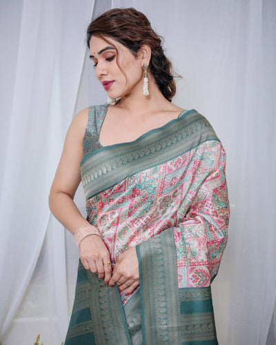 Pure Banarasi Digitally Printed Silk Saree Weaved With Zari Comes With Tassels. - Almaari Fashion