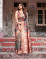 Pure Banarasi Digitally Printed Silk Saree Weaved With Zari Comes With Tassels