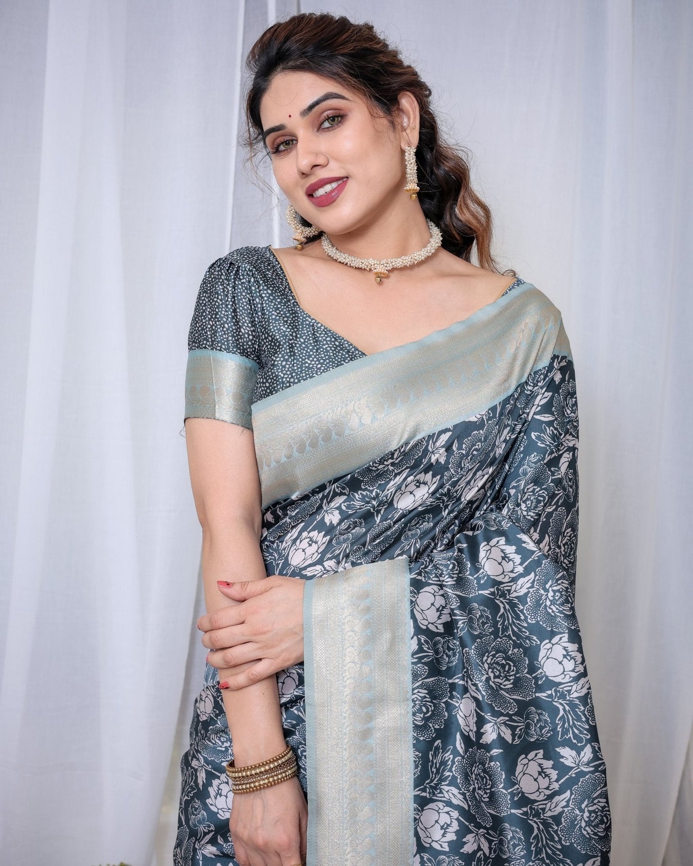 Pure Banarasi Digitally Printed Silk Saree Weaved With Zari Comes With Tassels. - Almaari Fashion