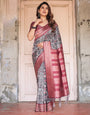 Pure Banarasi Digitally Printed Silk Saree Weaved With Zari Comes With Tassels.