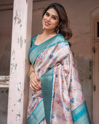 Pure Banarasi Digitally Printed Silk Saree Weaved With Zari Comes With Tassels - Almaari Fashion