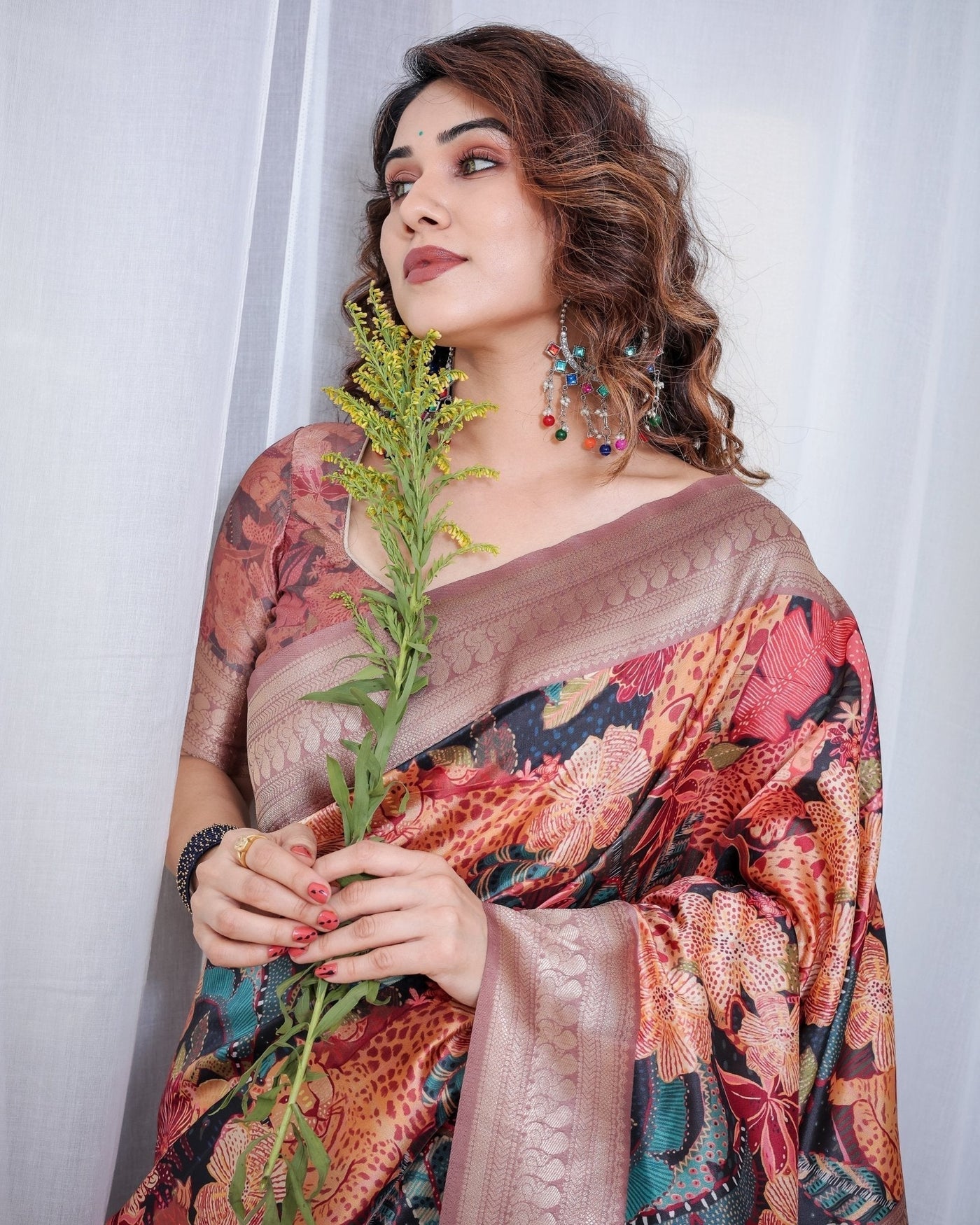 Pure Banarasi Digitally Printed Silk Saree Weaved With Zari Comes With Tassels. - Almaari Fashion