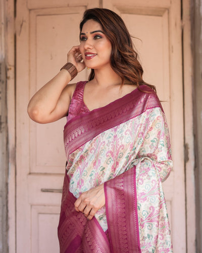 Pure Banarasi Digitally Printed Silk Saree Weaved With Zari Comes With Tassels. - Almaari Fashion