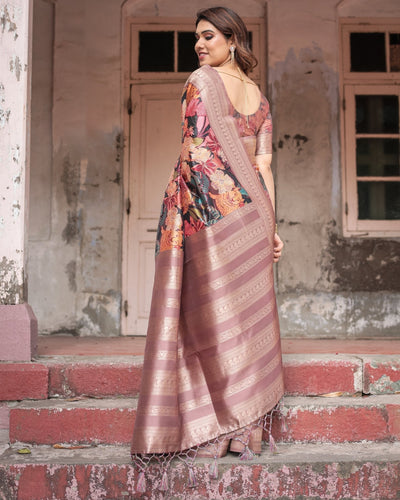 Pure Banarasi Digitally Printed Silk Saree Weaved With Zari Comes With Tassels - Almaari Fashion