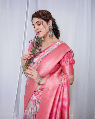 Pure Banarasi Digitally Printed Silk Saree Weaved With Zari Comes With Tassels. - Almaari Fashion