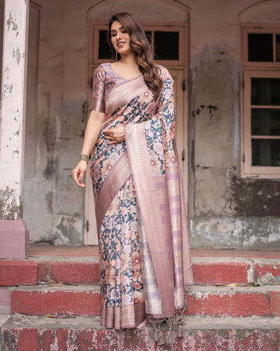 Pure Banarasi Digitally Printed Silk Saree Weaved With Zari Comes With Tassels. - Almaari Fashion