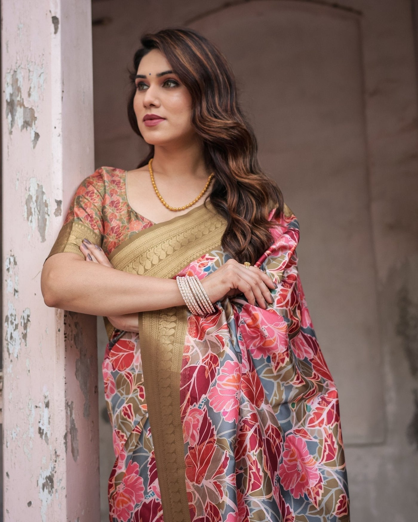 Pure Banarasi Digitally Printed Silk Saree Weaved With Zari Comes With Tassels - Almaari Fashion