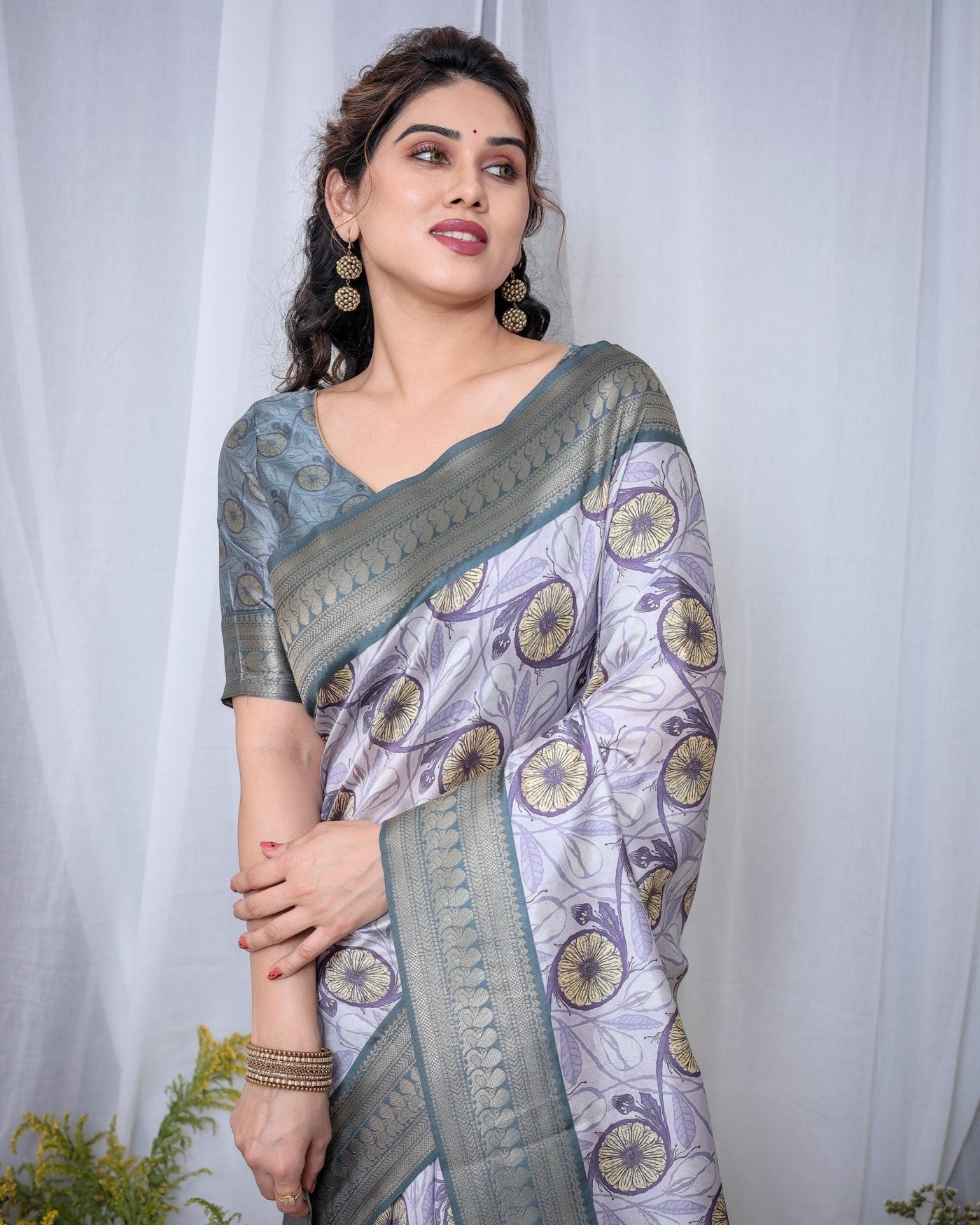 Pure Banarasi Digitally Printed Silk Saree Weaved With Zari Comes With Tassels. - Almaari Fashion