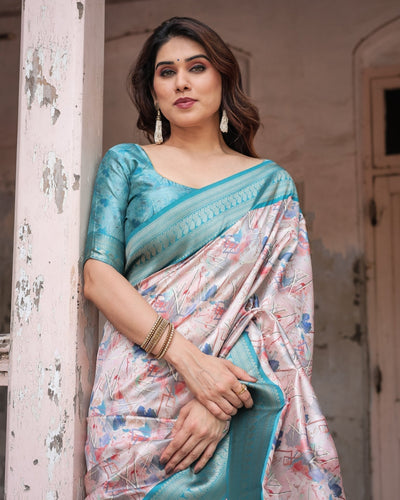 Pure Banarasi Digitally Printed Silk Saree Weaved With Zari Comes With Tassels - Almaari Fashion