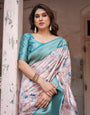 Mesmerizing Aqua Banarasi Silk Saree with Digital Print and Tassels