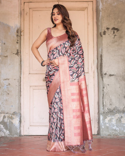 Pure Banarasi Digitally Printed Silk Saree Weaved With Zari Comes With Tassels. - Almaari Fashion